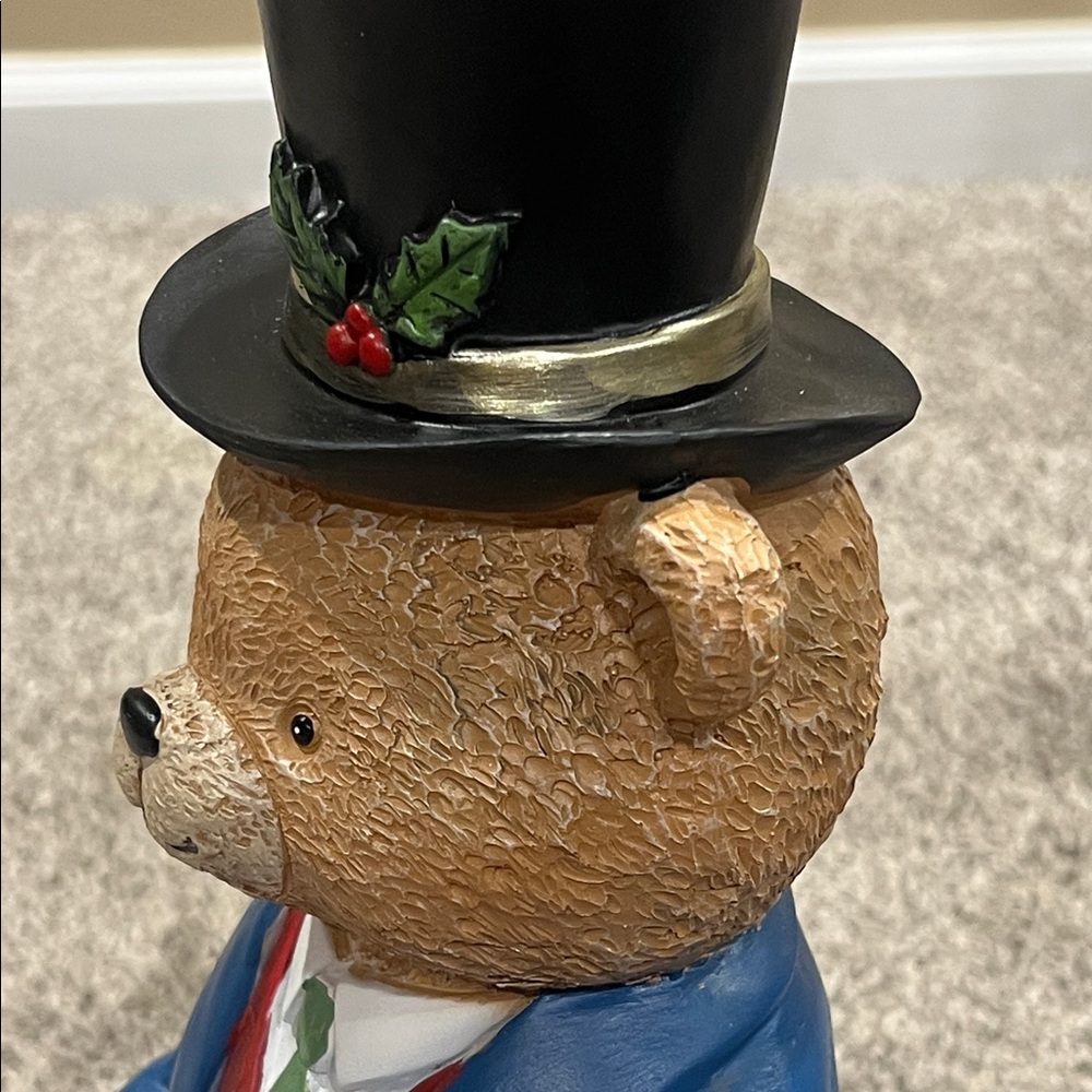 New Viral Tjmaxx Festive Bear Figurine with Gift Black Top Hat - Picture 13 of 17